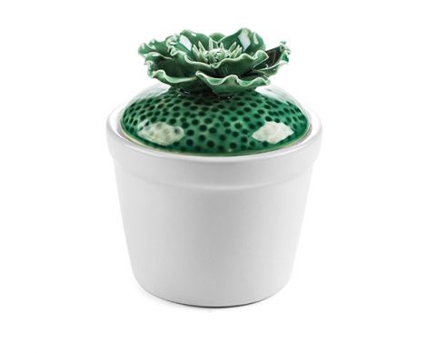 Vas cutie din ceramica 10/6cm  Cutie ceramica cu capac, verde, alb inchis